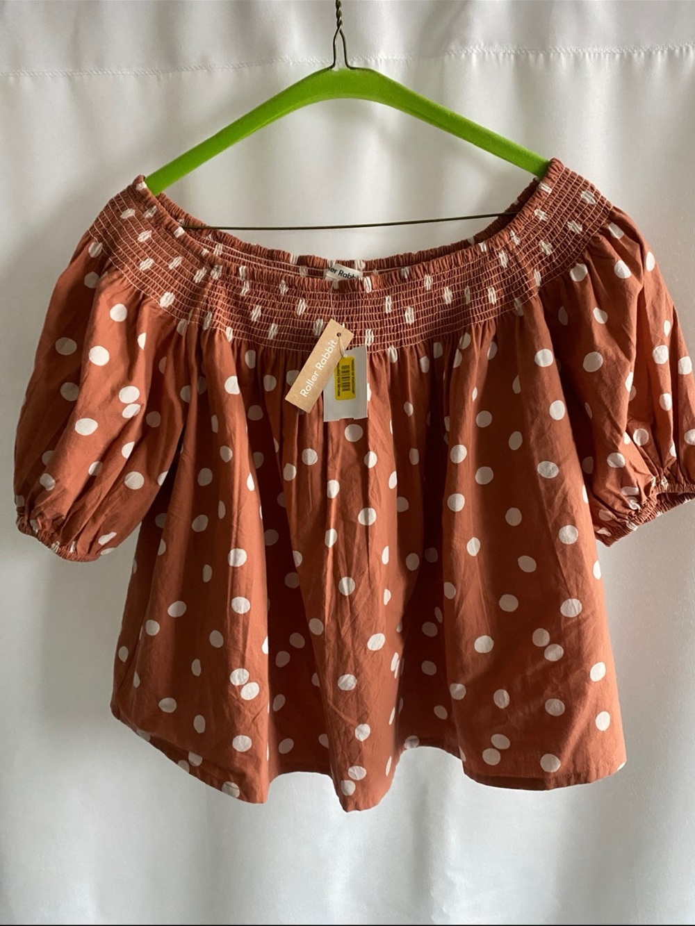 NWT Roller Rabbit Denida Rust Polka Dot Off-Shoulder Blouse